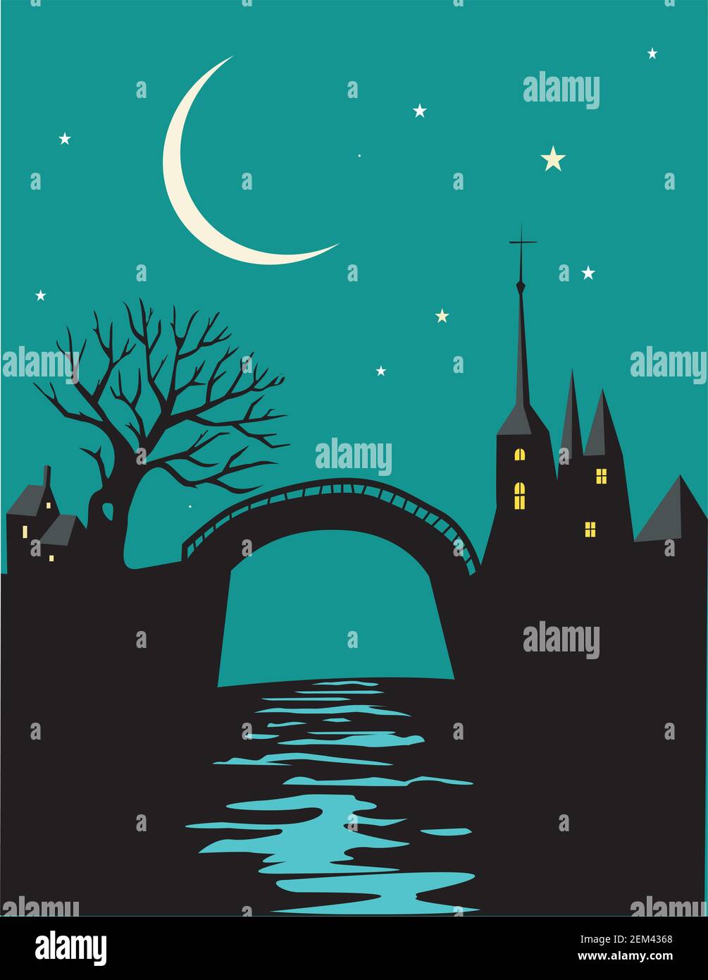 Night landscape with castle Stock Vector Image & Art - Alamy