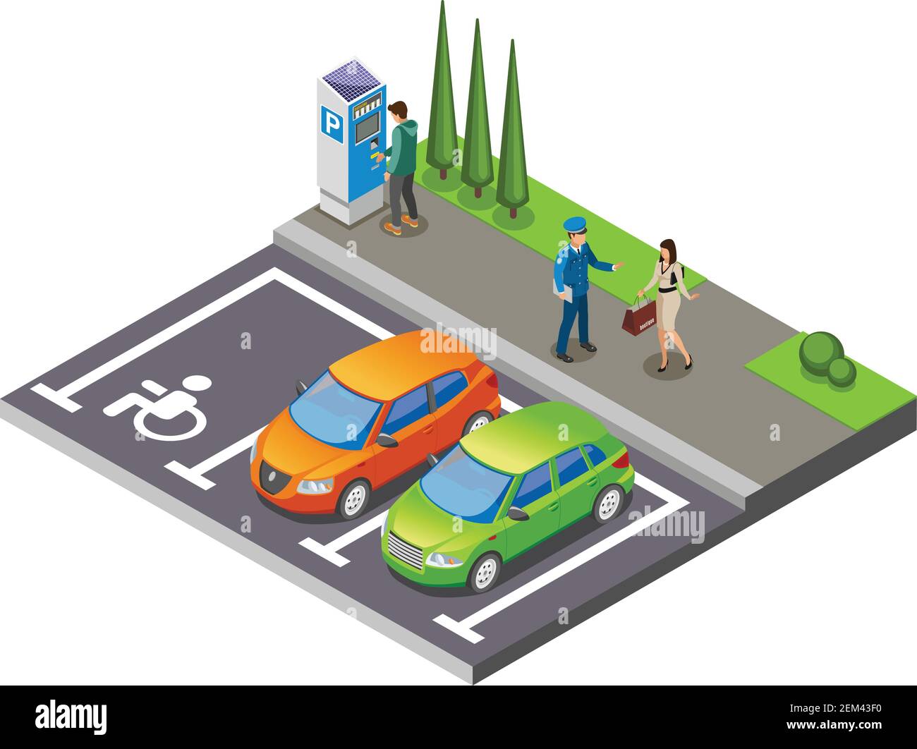 Parking isometric composition cars in the parking lot and driver