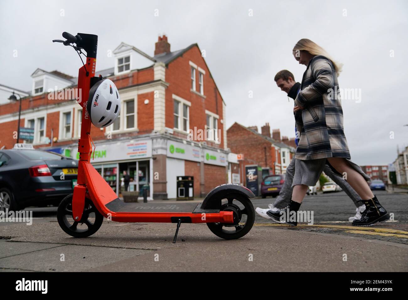 An escooter in Jesmond, Newcastle, where a fleet of 250 orange