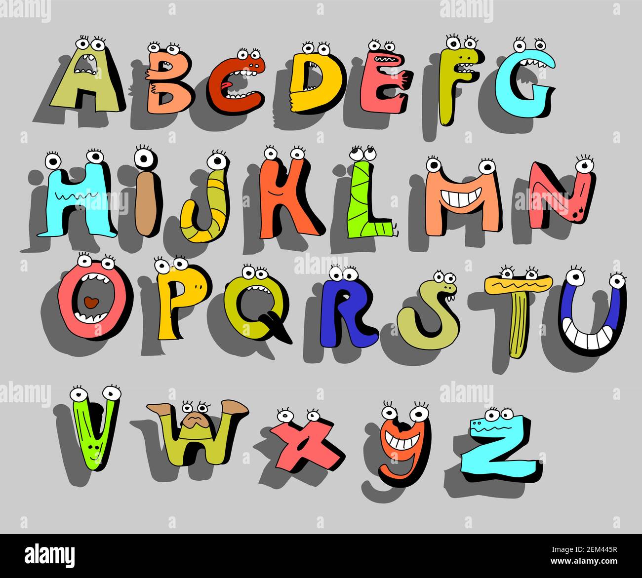 Funny Crazy Alphabet Vector illustration Stock Vector Image & Art - Alamy