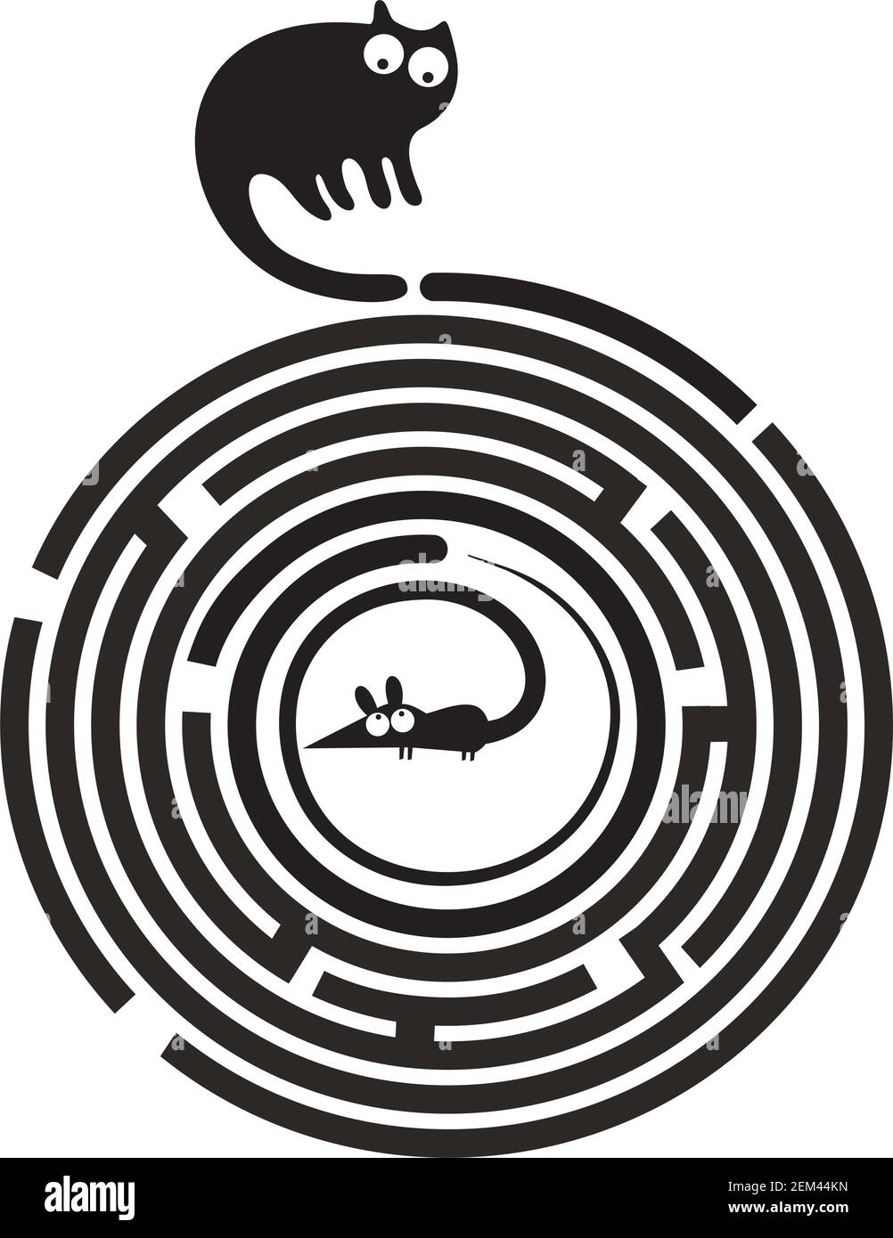 Funny cat and mouse in round maze Stock Vector