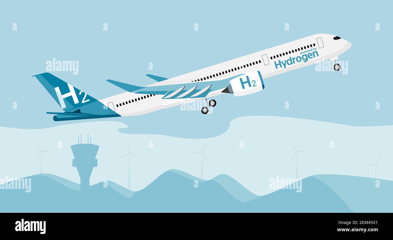 Aircraft powered by hydrogen. Vector illustration Stock Vector