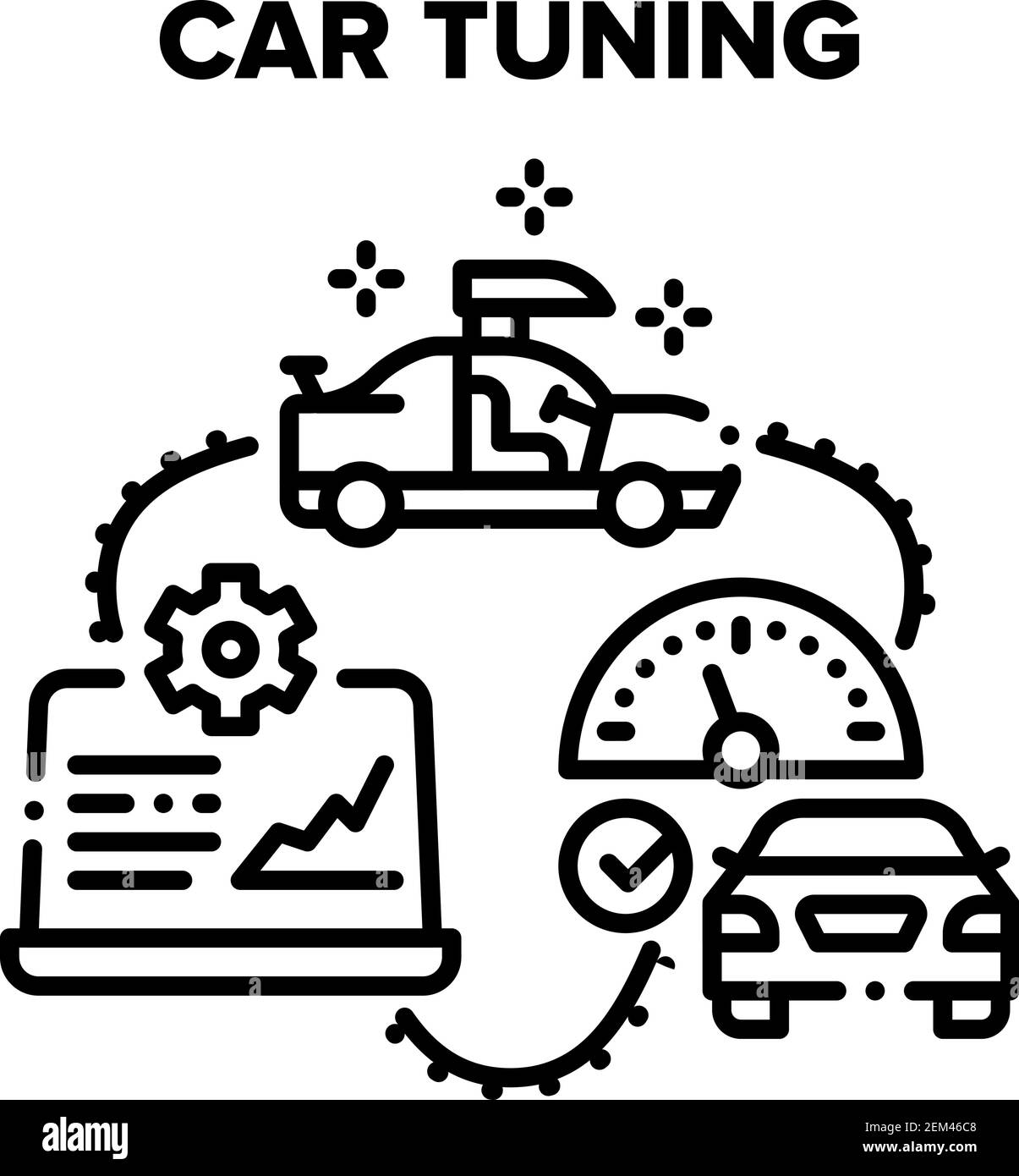 Car Tuning Garage Service Vector Black Illustrations Stock Vector Image