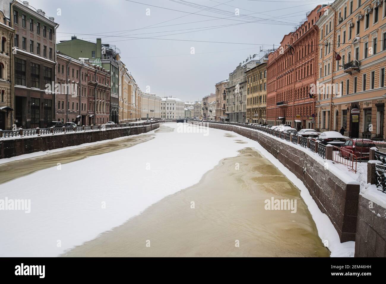 St.Petersburg, Russia - February, 21, 2021: Winter Saint Petersburg. Moika river. High quality photo Stock Photo