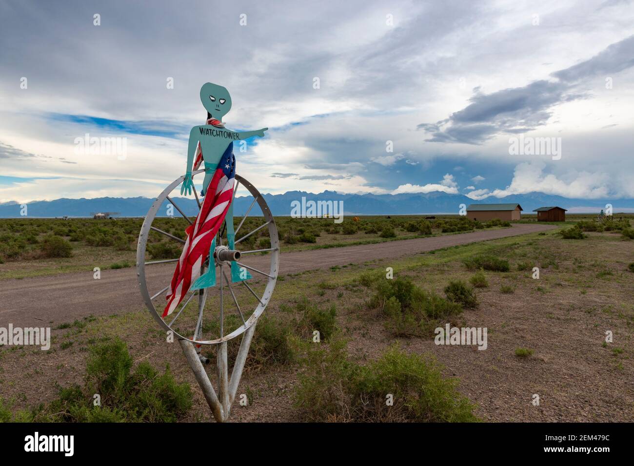 Hooper, Colorado - July 14, 2014: The entrance to the UFO watchtower near town of Hooper, in the state of Colorado, USA. Stock Photo