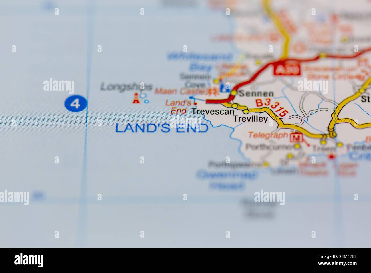 Lands End in Cornwall shown on a road map or geography map Stock Photo Alamy