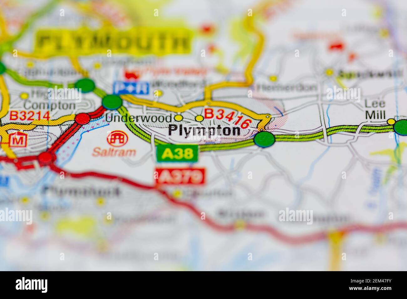 Plympton shown on a road map or geography map Stock Photo Alamy