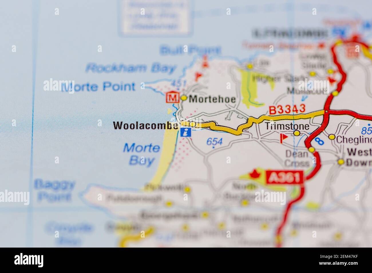 Map Of Woolacombe Bay Woolacombe Shown On A Road Map Or Geography Map Stock Photo - Alamy