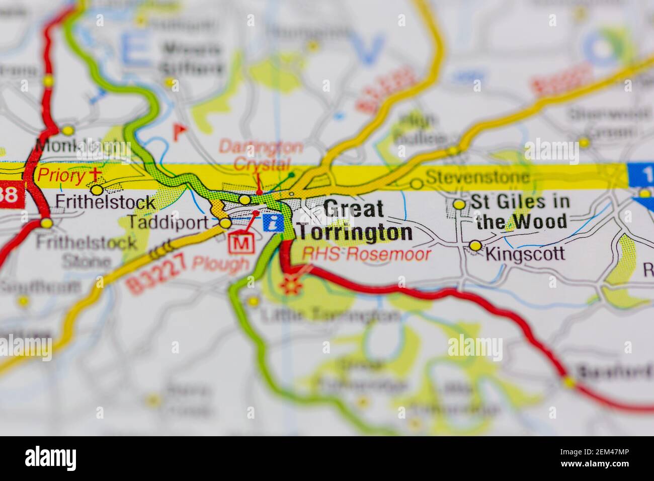 Great Torrington shown on a road map or geography map Stock Photo