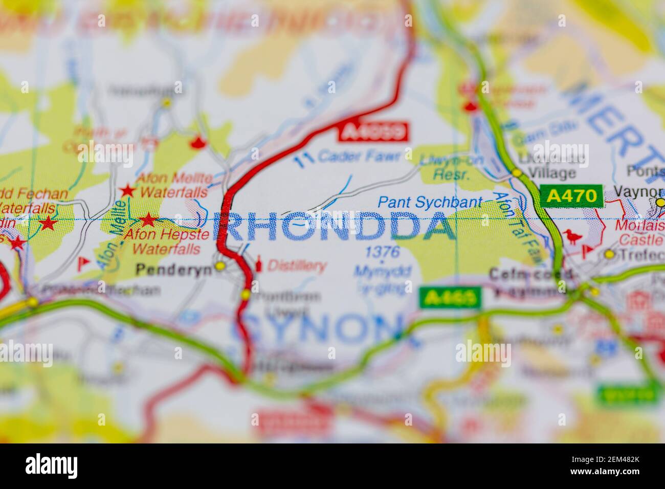 Rhondda shown on a road map or geography map Stock Photo