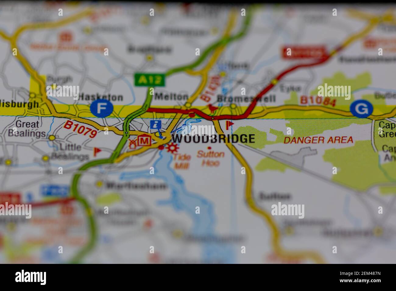 Woodbridge shown on a road map or geography map Stock Photo Alamy
