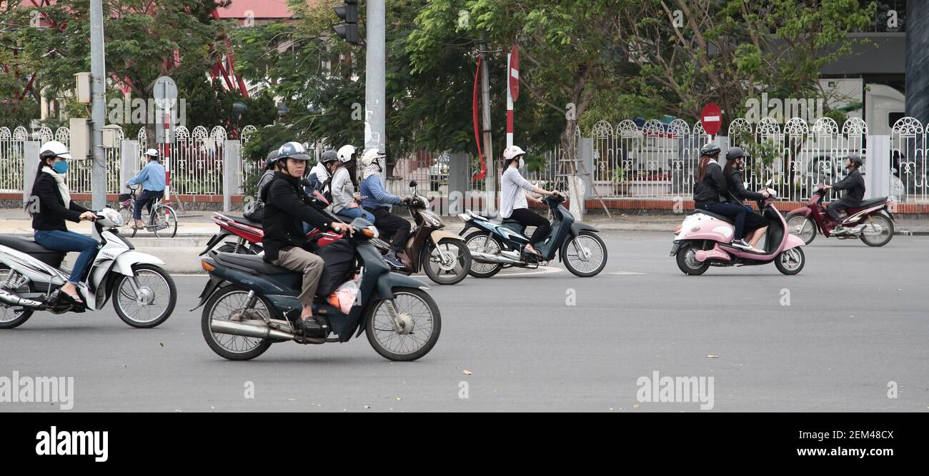 Scooters and mopeds on the streets of Hanoi in Vietnma. From a series of travel photos taken in