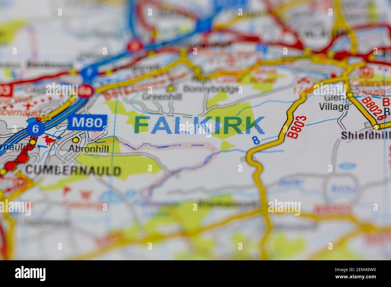 Falkirk shown on a road map or geography map Stock Photo Alamy