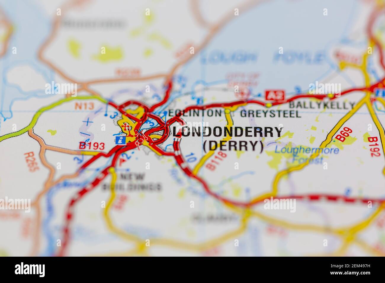 Map of londonderry hi res stock - Londonderry Shown On A Road Map Or Geography Map 2EM497H