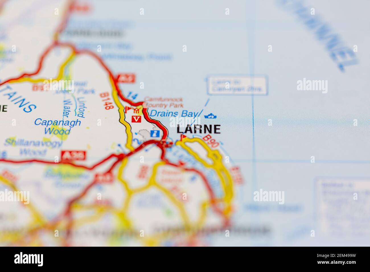 Larne shown on a road map or geography map Stock Photo