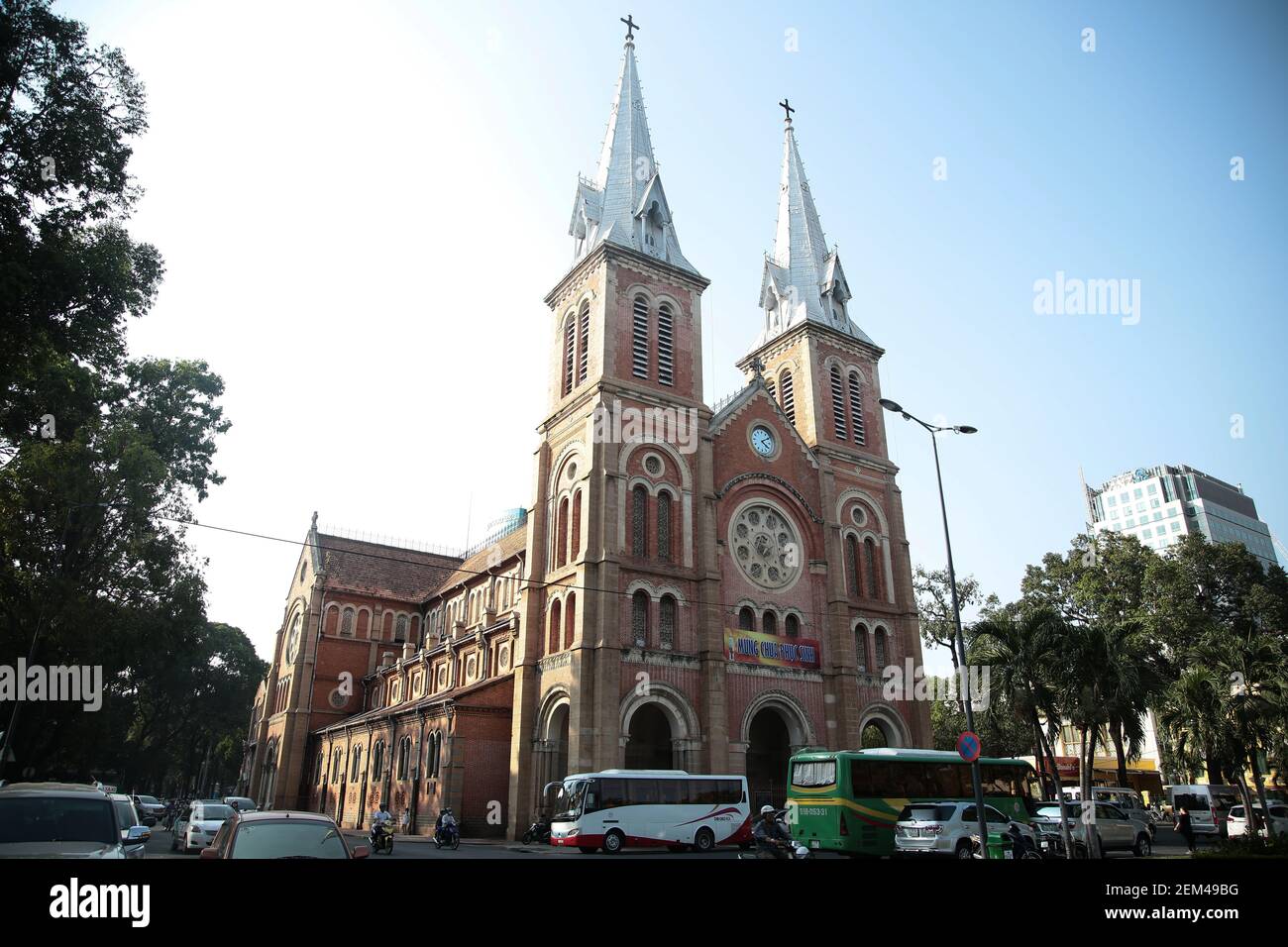 The Roman Catholic cathedral in Ho Chi Min City in Vietnam. From a