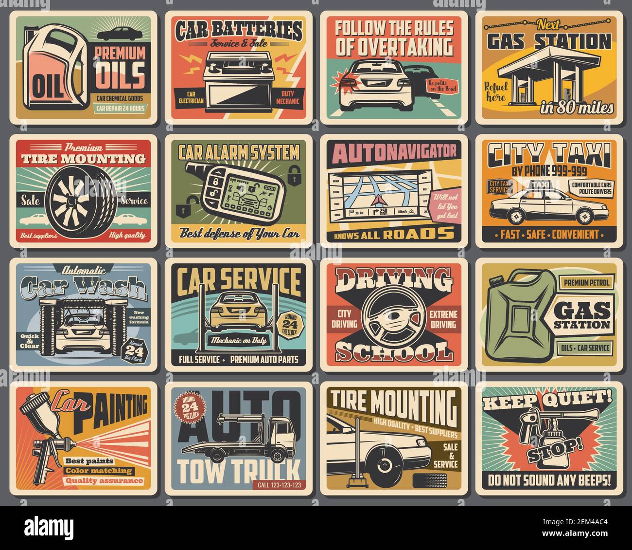 Auto service, car wash and painting, tire mounting, gas station and