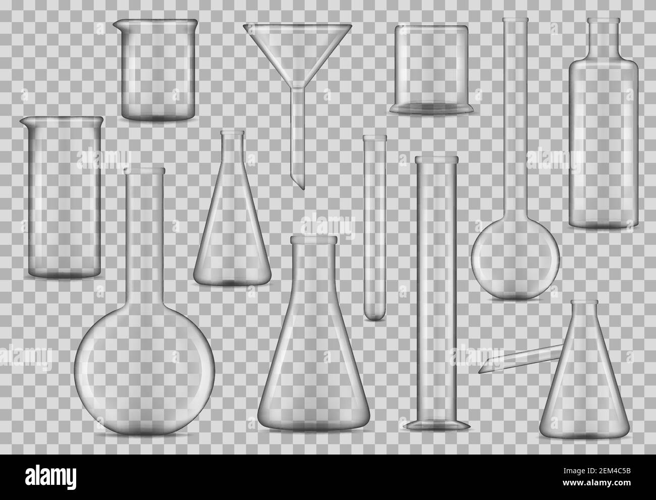 Laboratory glassware, chemical test beakers and lab liquids measure