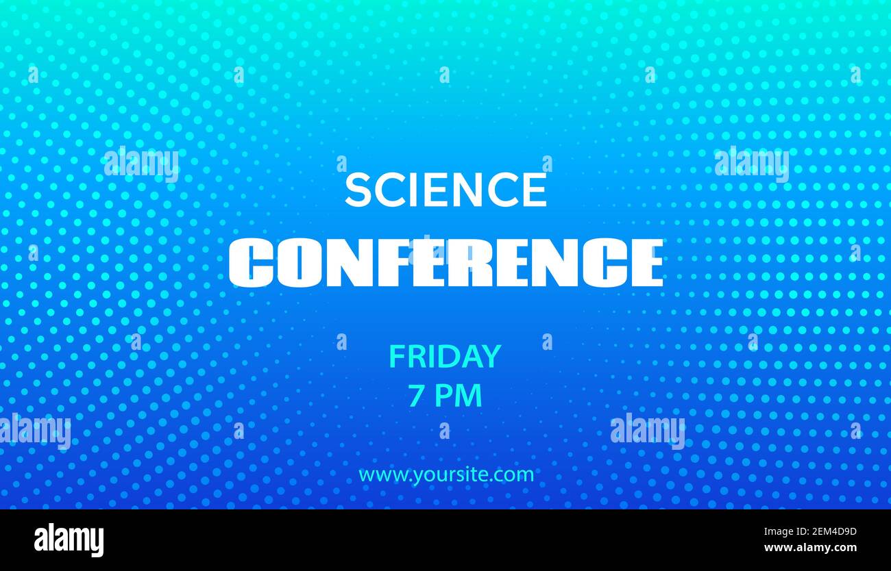 Science conference vector template. Mock up for busines announcement. Abstract blue halftone dotted minimal background Stock Vector
