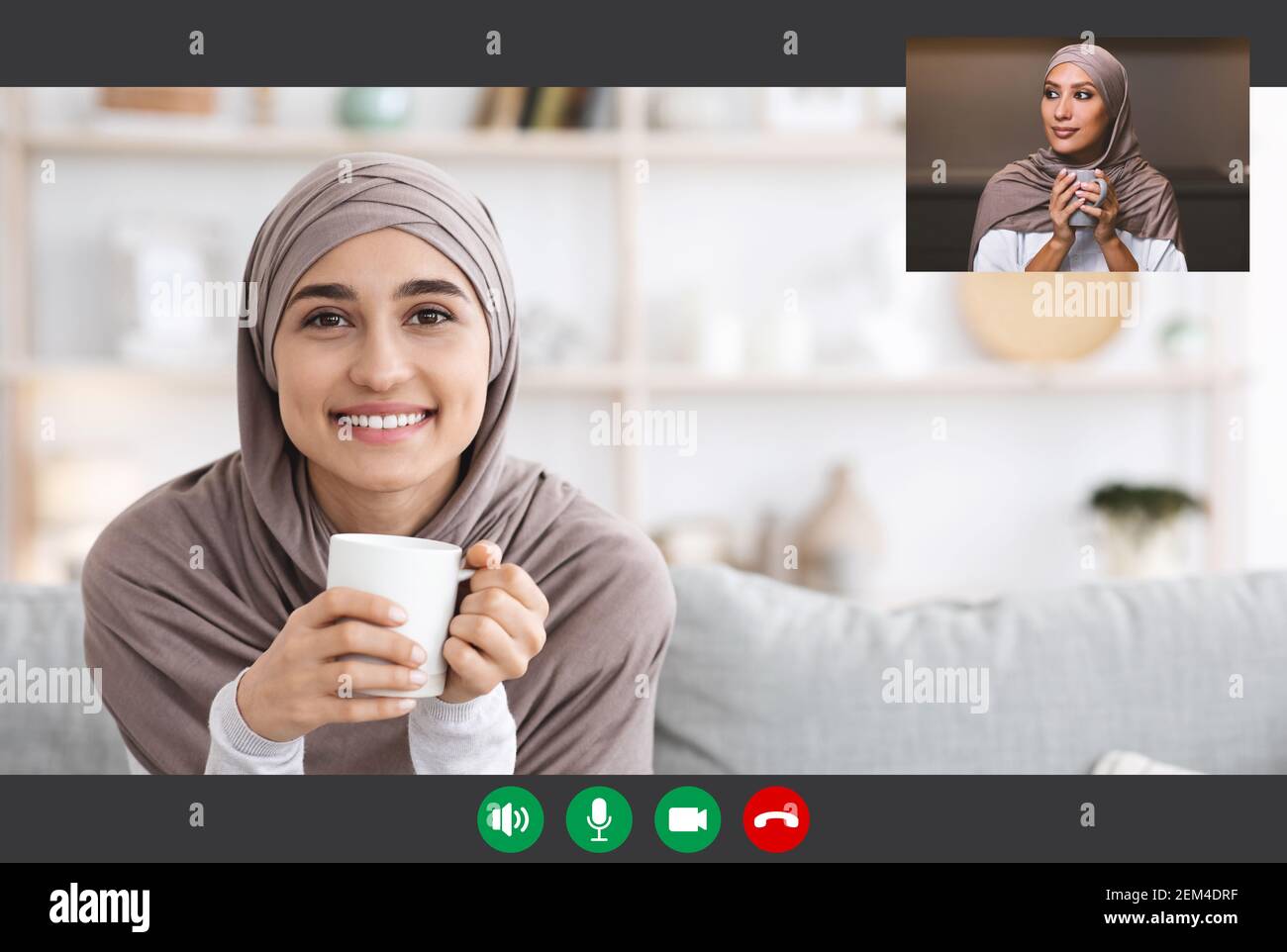 Muslim Women Wearing Hijab Having Video Call Stock Photo - Alamy