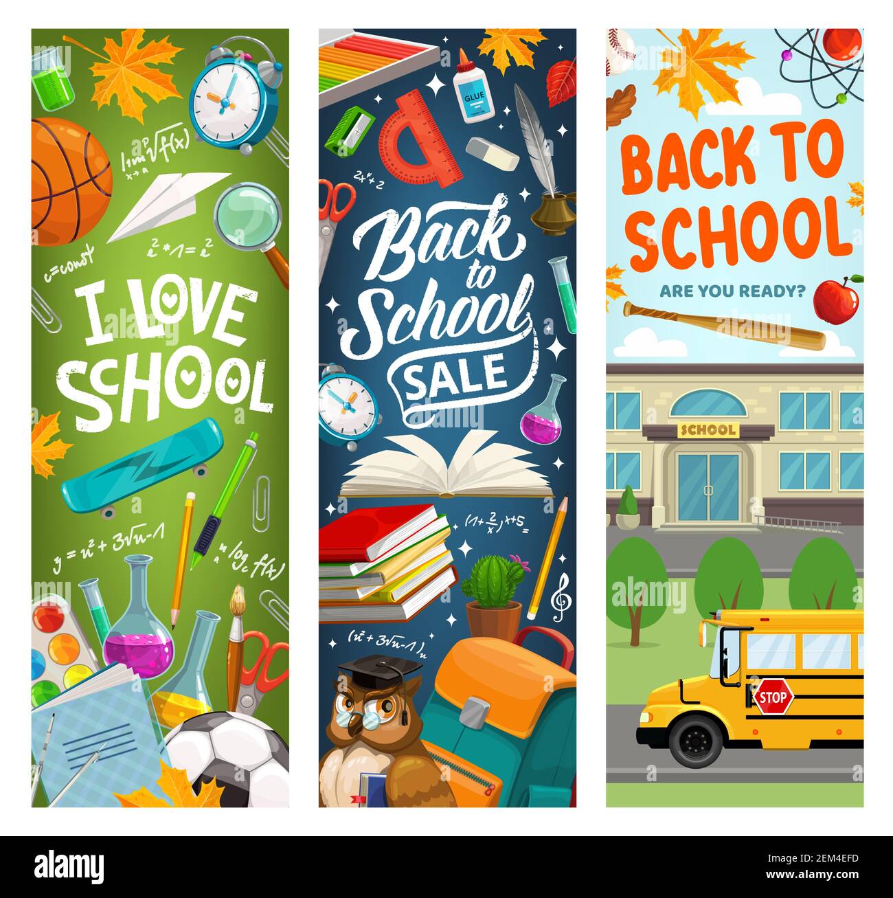 Back to school banners, school sale of education supplies and student ...
