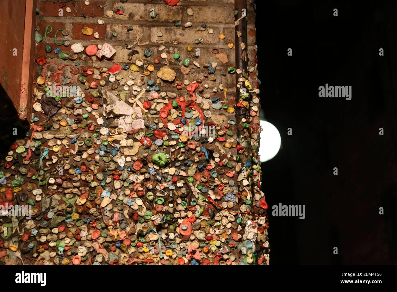gum wall in Seattle, wall with bubble gum at Pike Place Market,  gum wall in Seattle Stock Photo