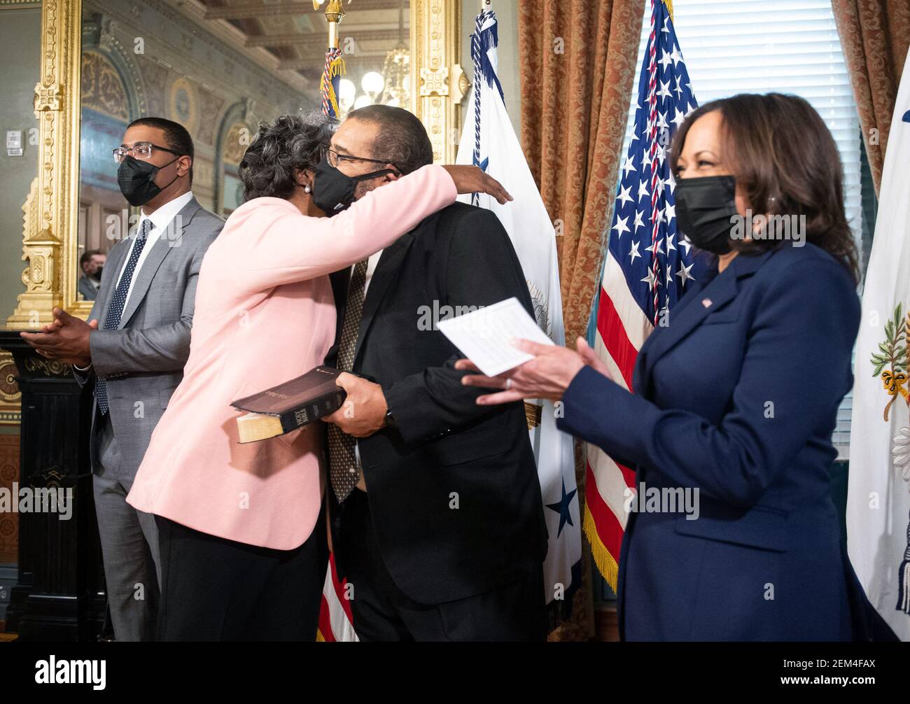 United Nations Ambassador Linda ThomasGreenfield hugs her husband