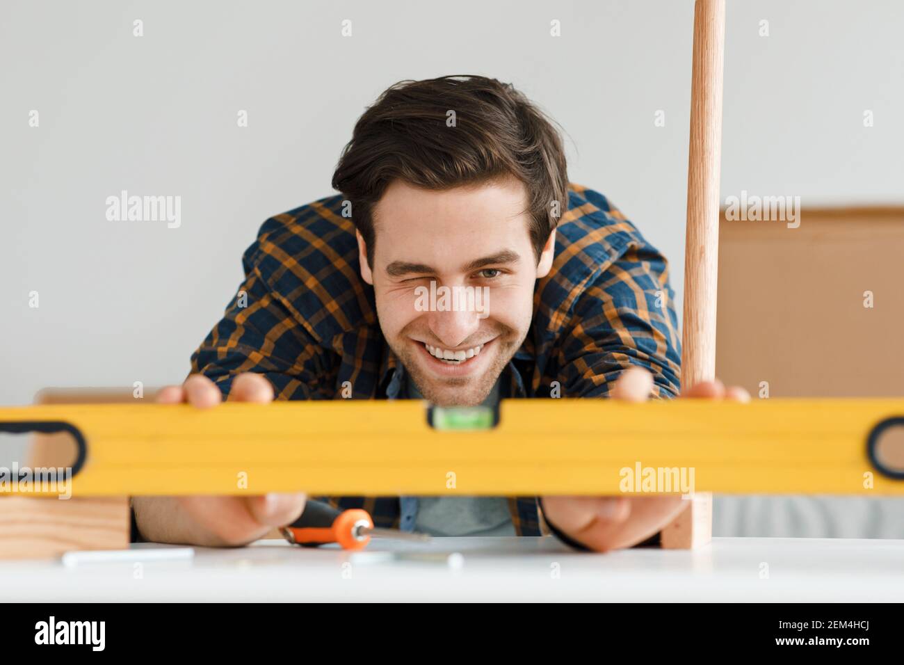 Home renovation during covid lockdown and assembles furniture Stock