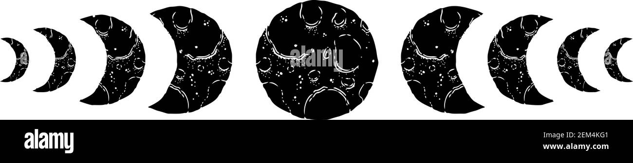 Moon phases cosmos.Design isolated in white background.Celestial astrology planet. Stock Vector