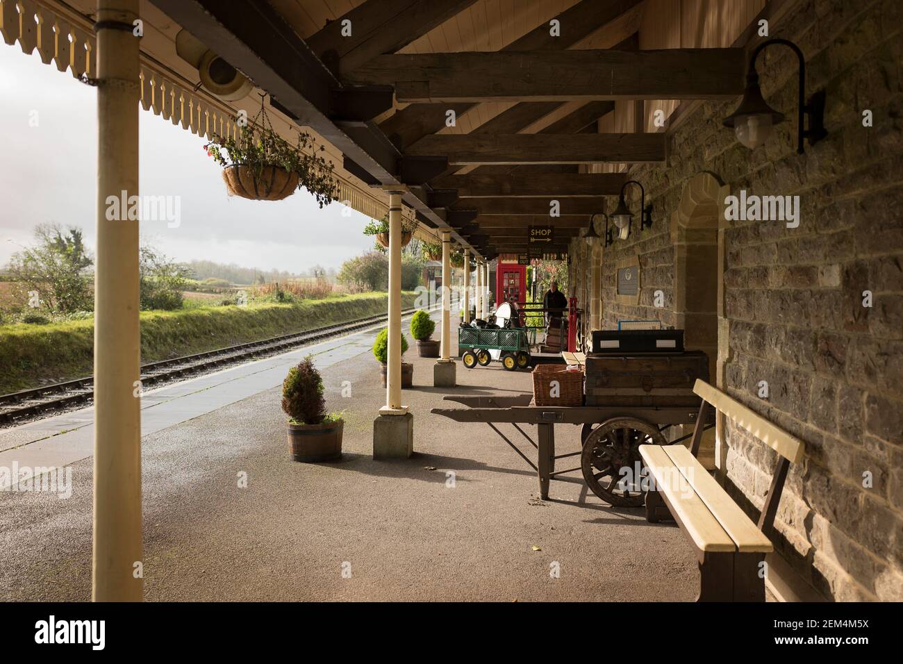A heritage railway station at Cranmore in Somerset England UK with a single in-use platform Stock Photo