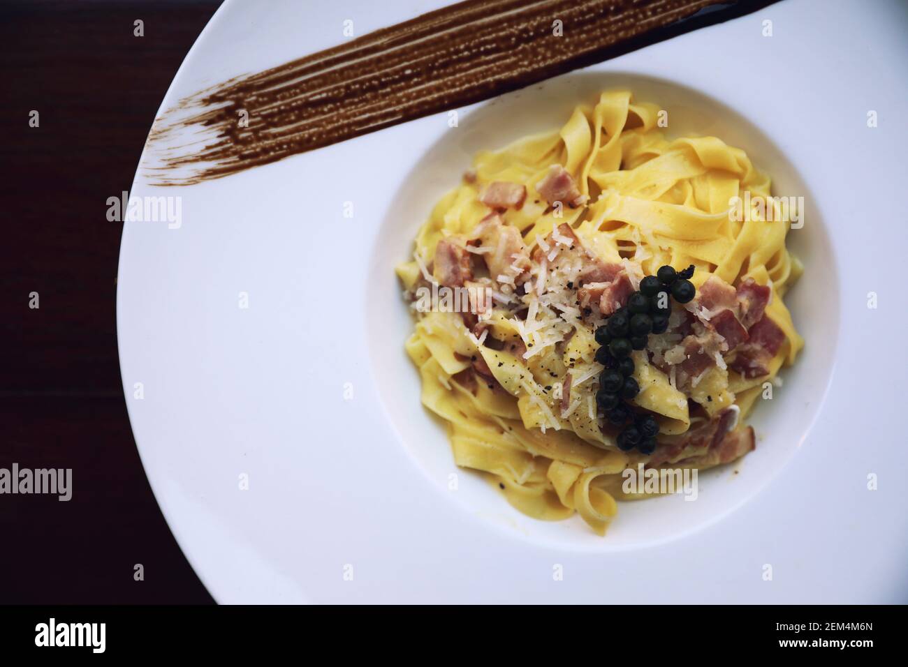Pasta Carbonara with bacon and cheese , Italian food Stock Photo Alamy
