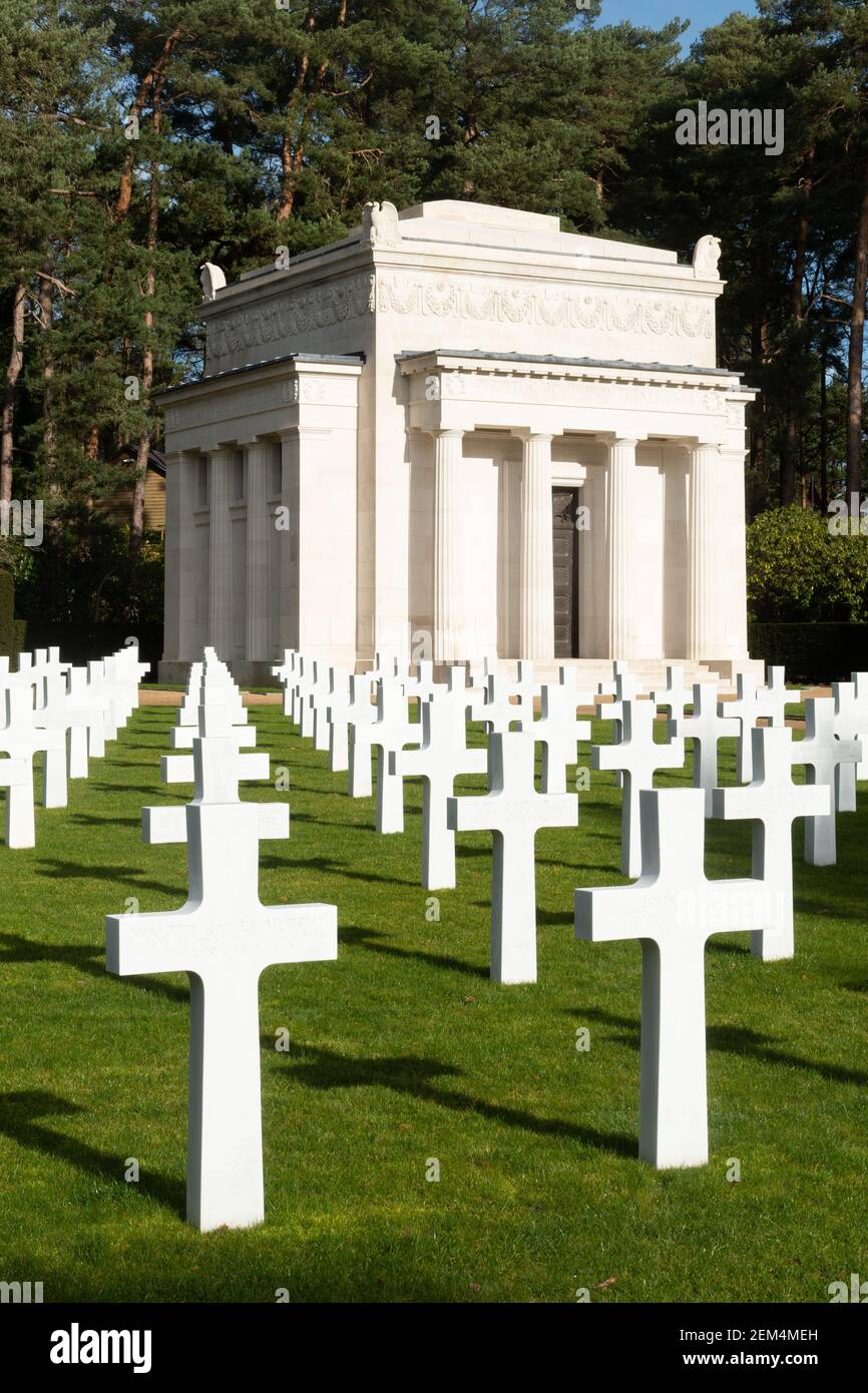 American war graves and Memorial Chapel at Brookwood Military Cemetery, Surrey, England, the only American Military Cemetery of World War I in the UK Stock Photo