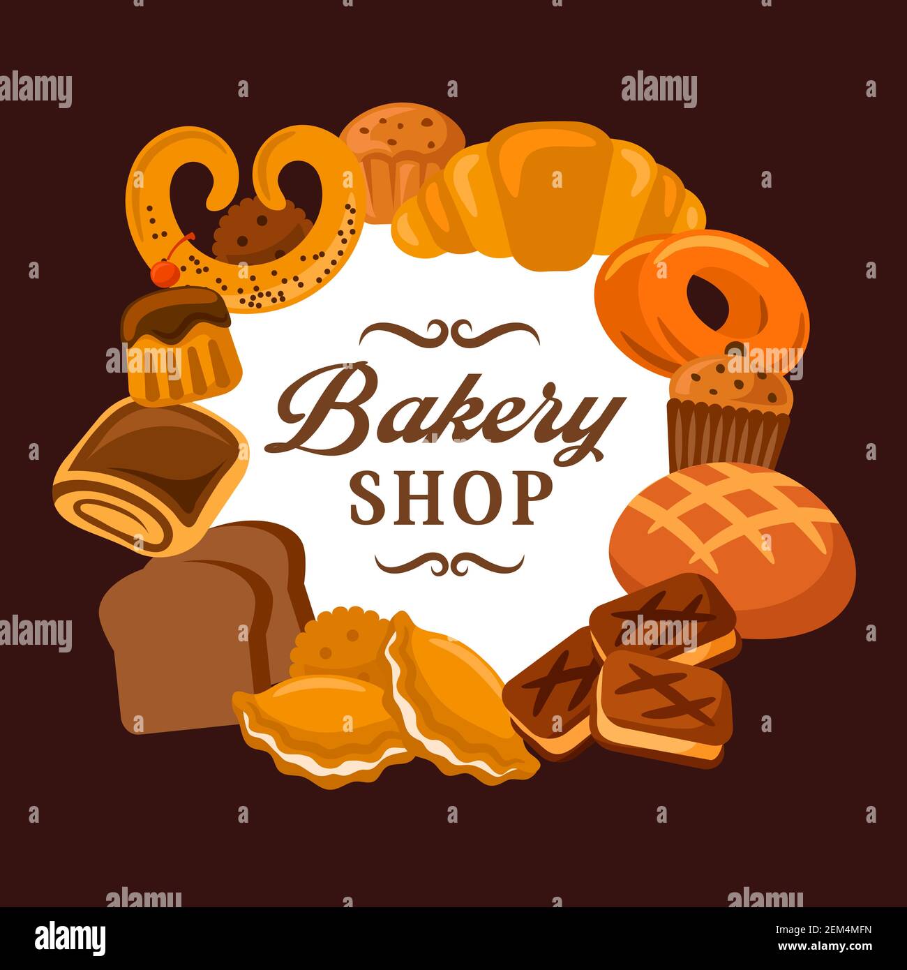 Bakery shop bread, pastry cakes, baked buns and patisserie desserts ...