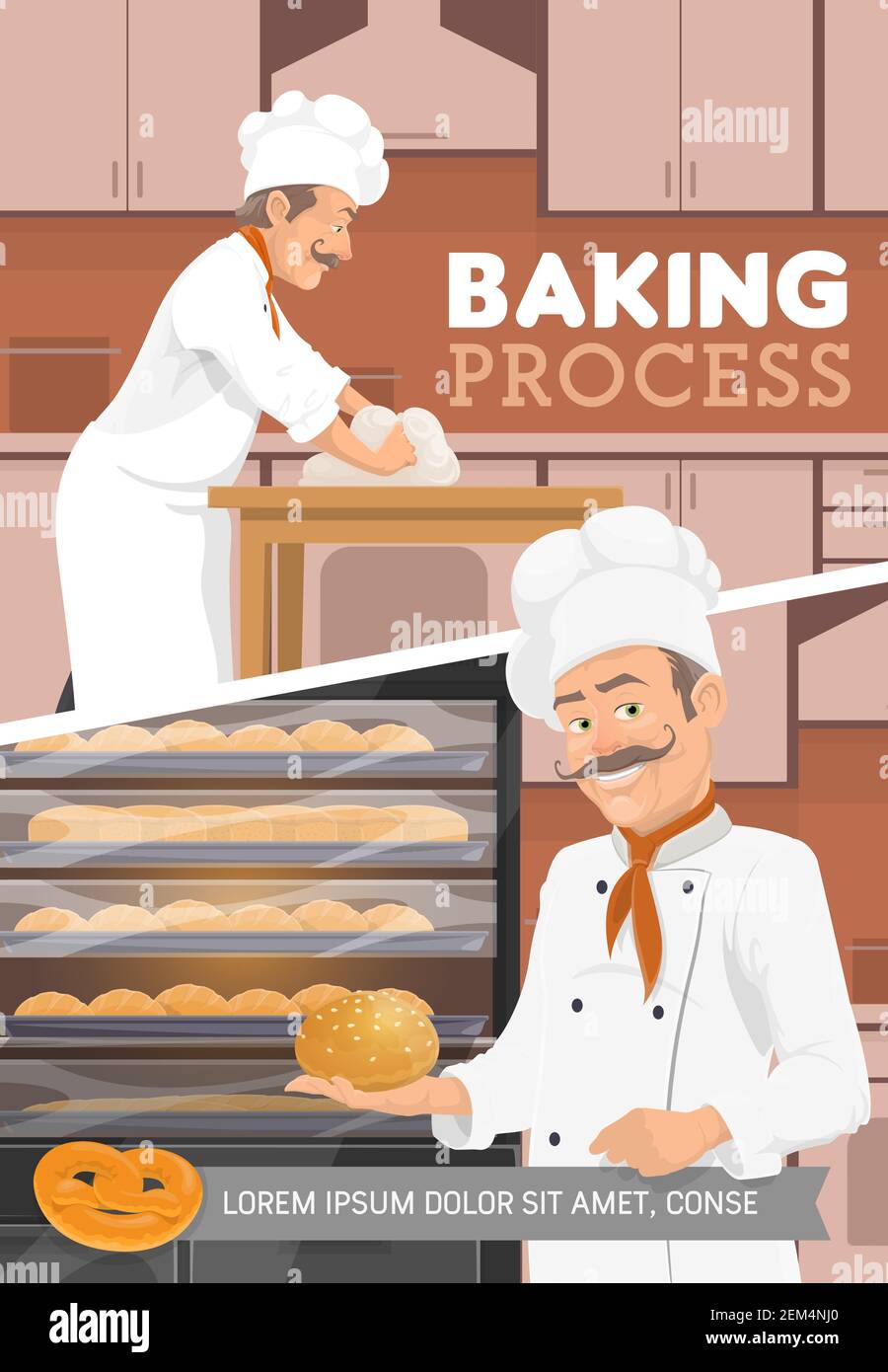 https://c8.alamy.com/comp/2EM4NJ0/baker-and-bakery-kitchen-bread-and-desserts-baking-process-vector-baker-man-in-chef-hat-kneading-dough-with-flour-at-table-and-bake-buns-croissants-2EM4NJ0.jpg