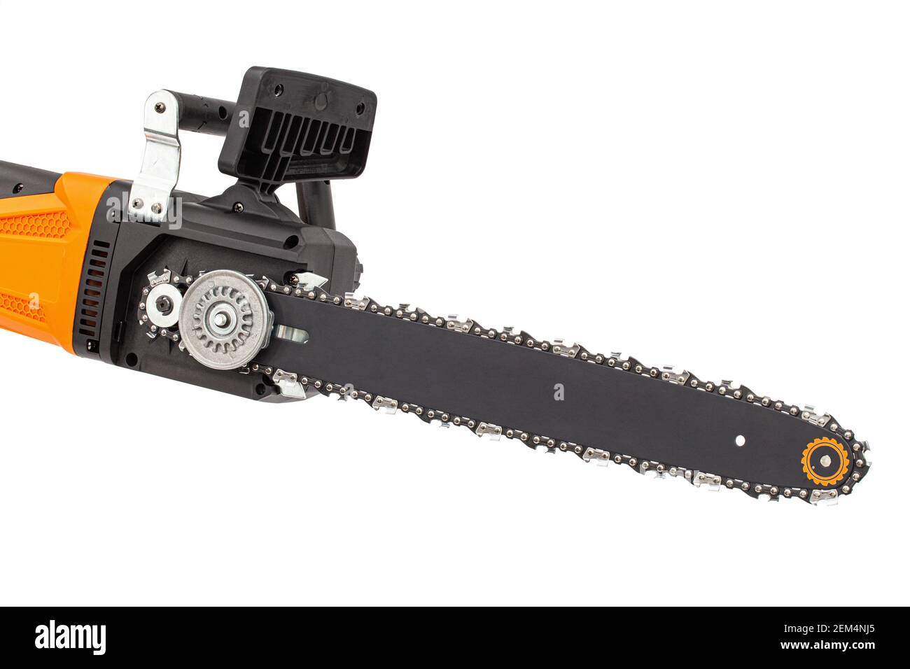 Drive gear and chain tensioner a chain saw closeup, on a white background Stock Photo Alamy