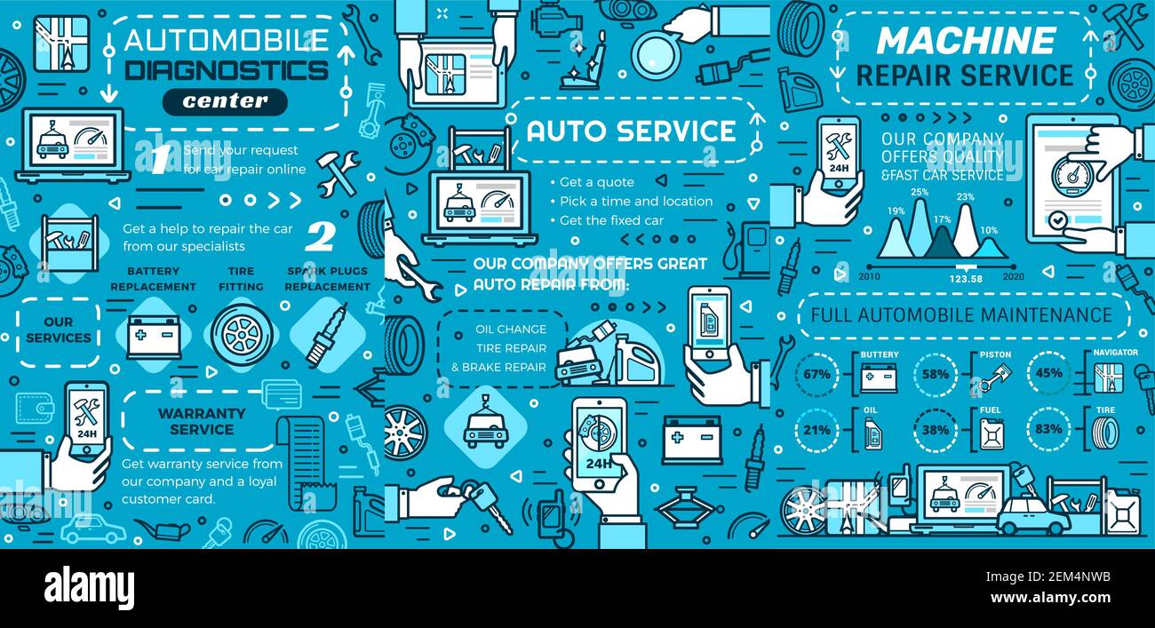 Auto service and car repair shop vector infographics. Charts and graphs ...