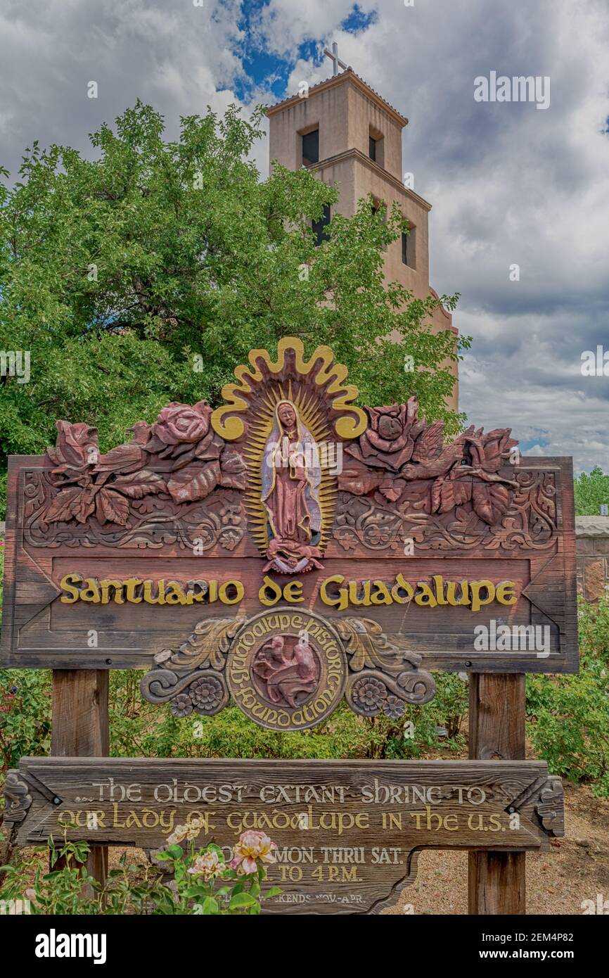 Santa Fe New Mexico; Church of Our Lady of Guadalupe, Santuario de Guadalupe is the oldest standing shrine in the United States. Stock Photo