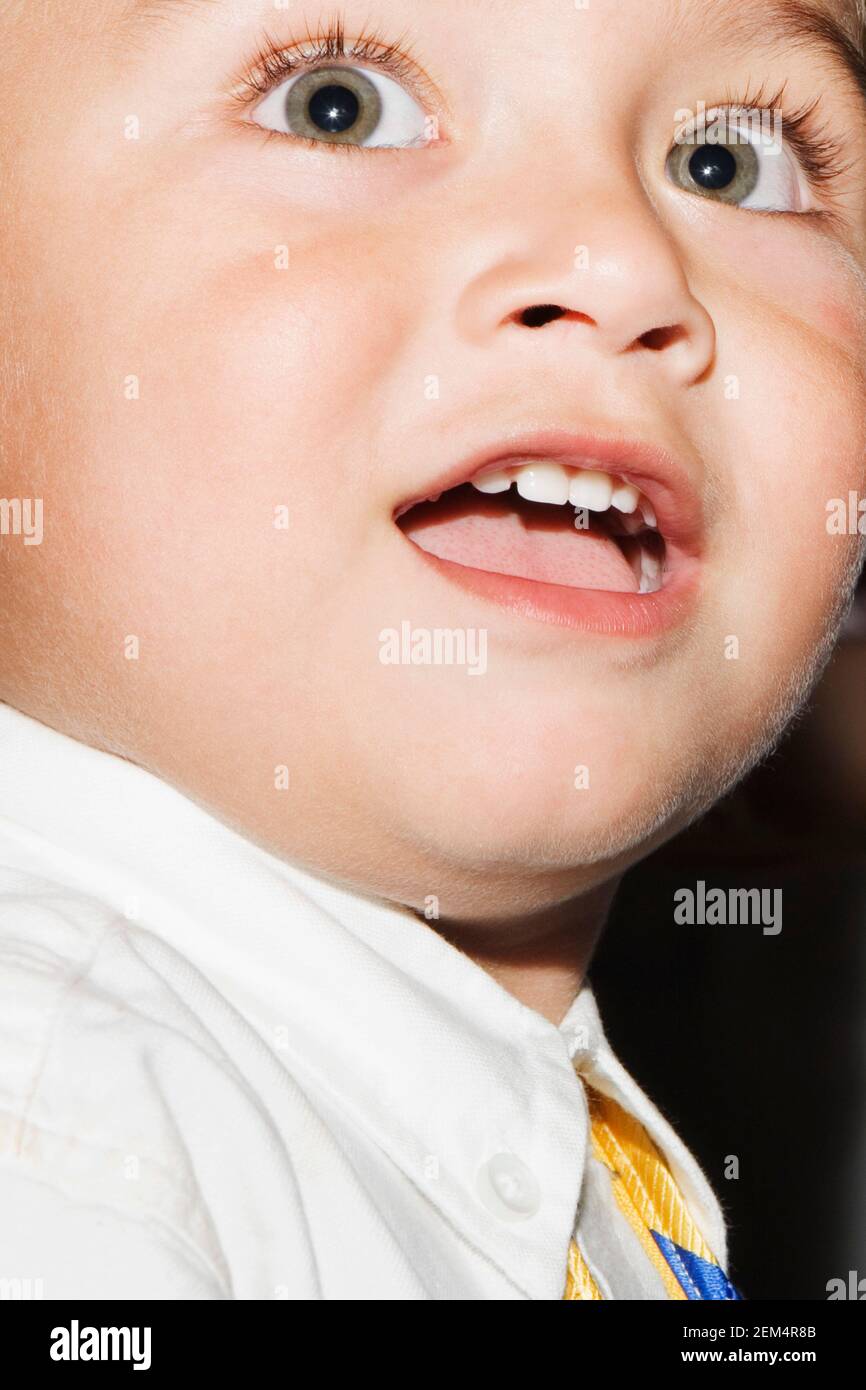 Close-up of a boy looking surprised Stock Photo