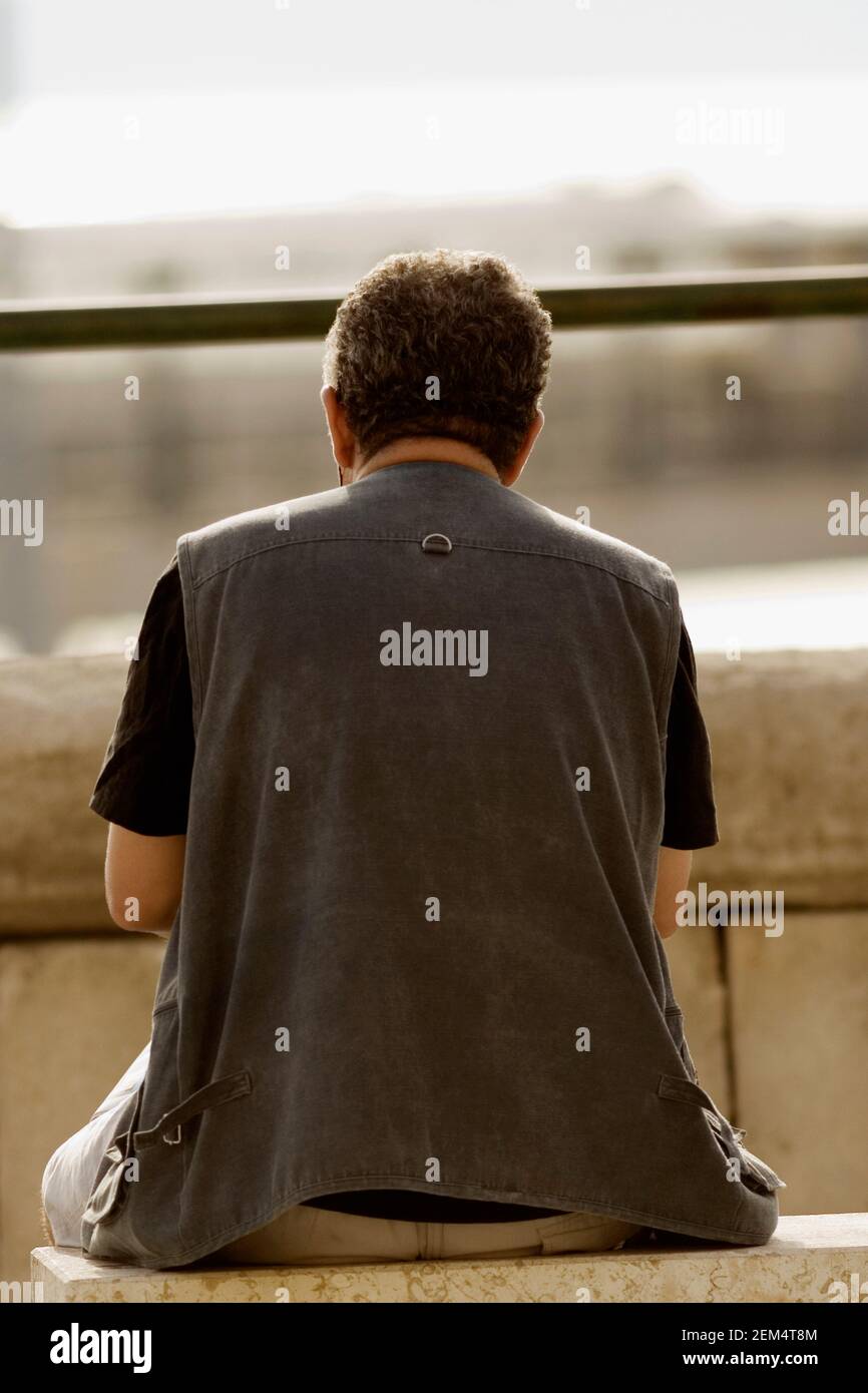 Rear view of a man sitting Stock Photo
