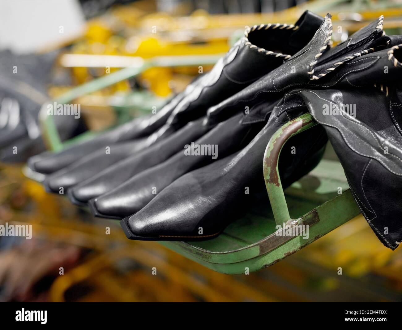 Close-up of leather boots in a factory Stock Photo