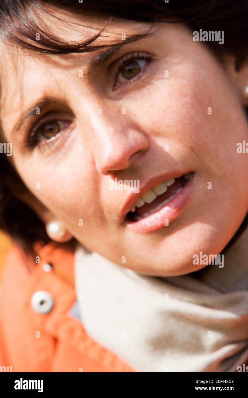 Portrait of a mid adult woman with her mouth open Stock Photo