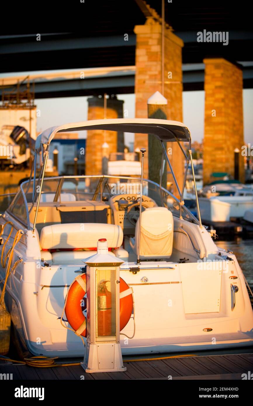 Motorboat moored at a dock Stock Photo - Alamy