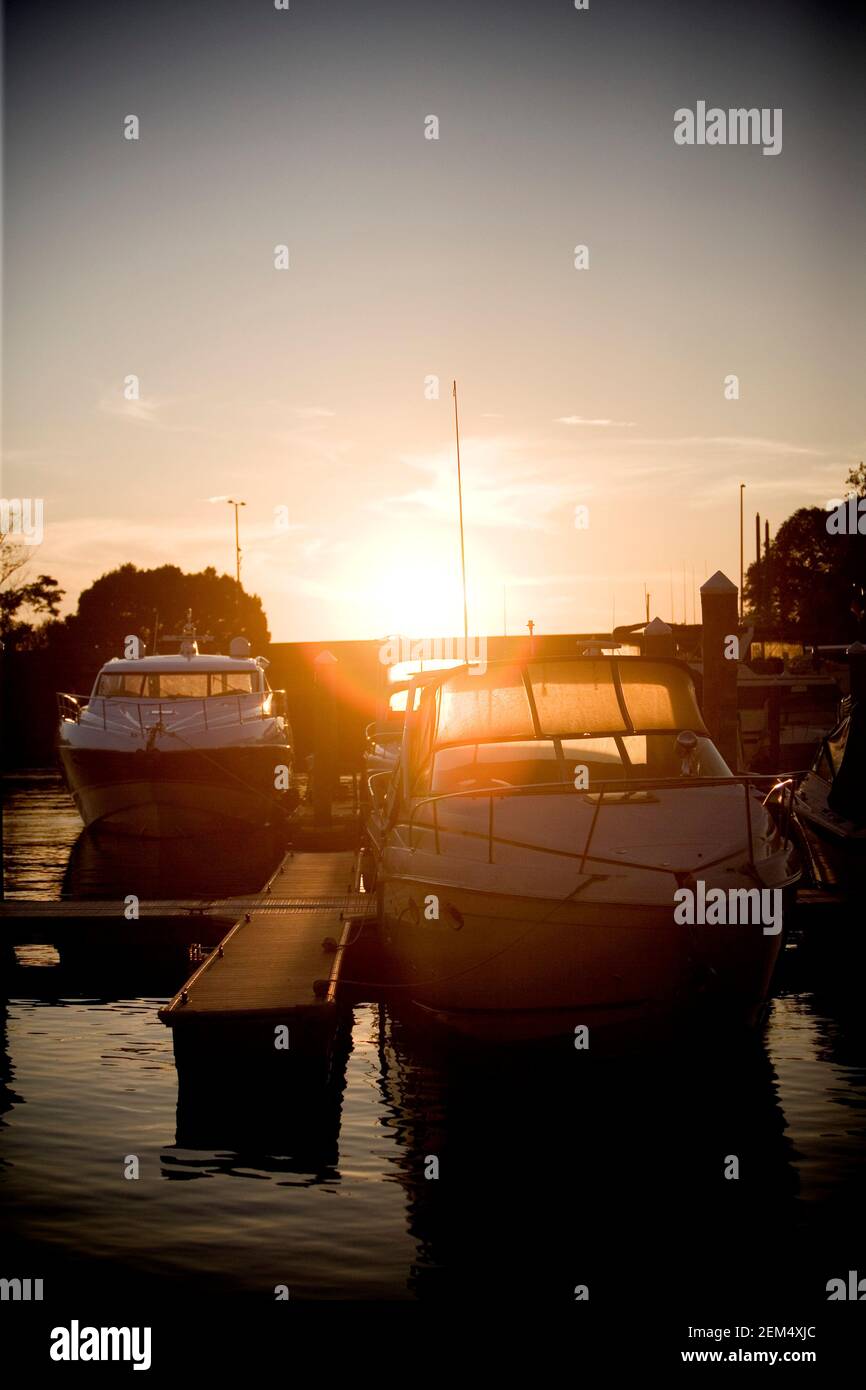 Tour boats moored at a dock Stock Photo - Alamy