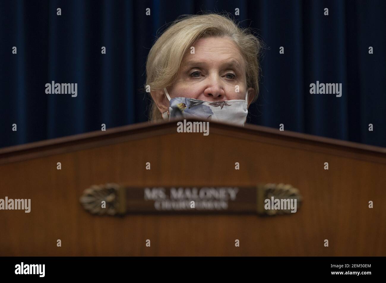 Washington, United States. 24th Feb, 2021. Chairwoman Carolyn Maloney, D-New York, speaks during a House Oversight and Reform Committee hearing on "Legislative Proposals to Put the Postal Service on Sustainable Financial Footing" on Capitol Hill in Washington, DC, on February 24, 2021. Pool Photo by Jim Watson/UPI Credit: UPI/Alamy Live News Stock Photo