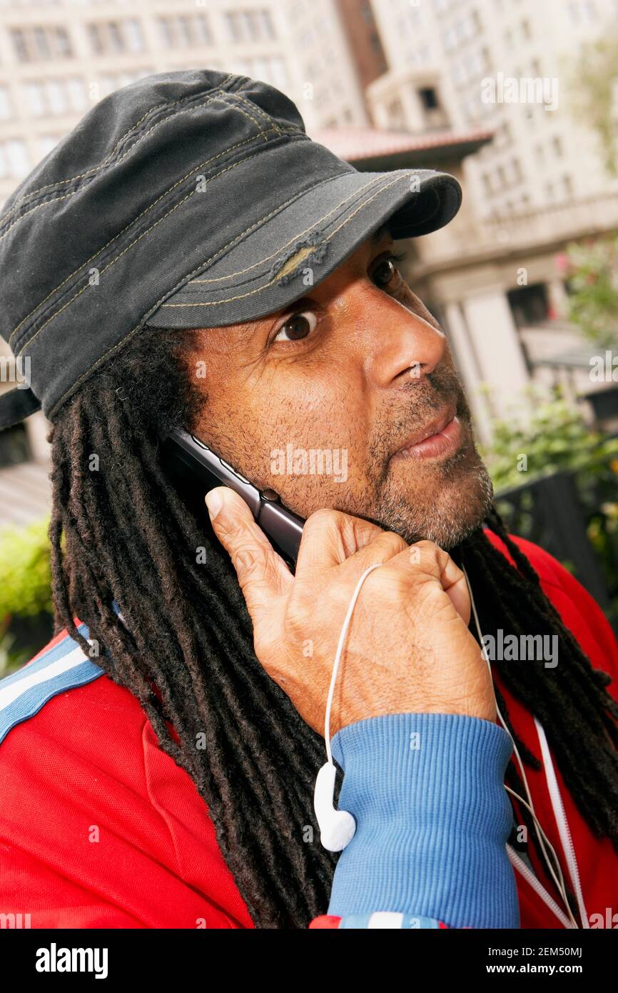 Close-up of a mature man talking on a mobile phone Stock Photo