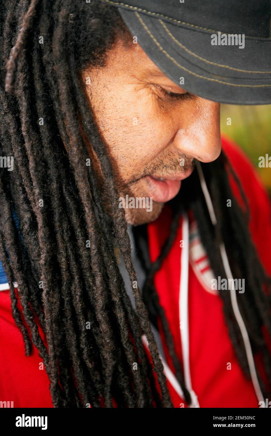 Close-up of a mature man looking down Stock Photo