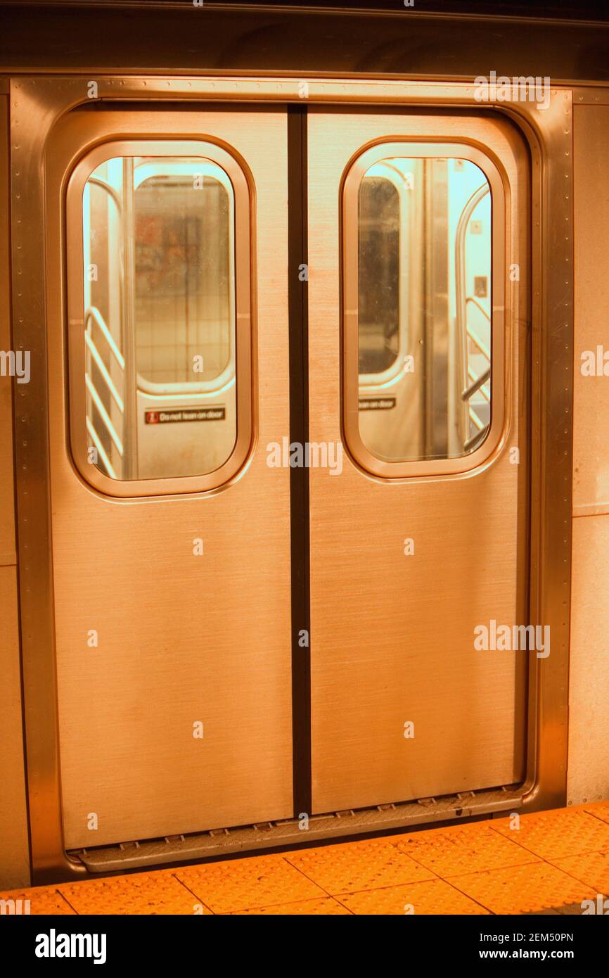 Closed doors of a subway train Stock Photo Alamy