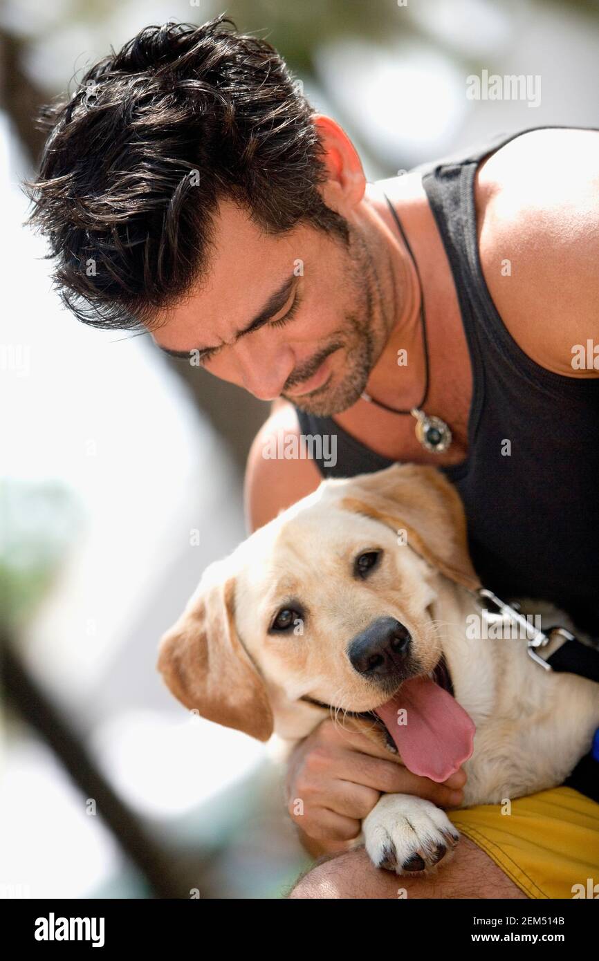 Mid adult man with his dog Stock Photo