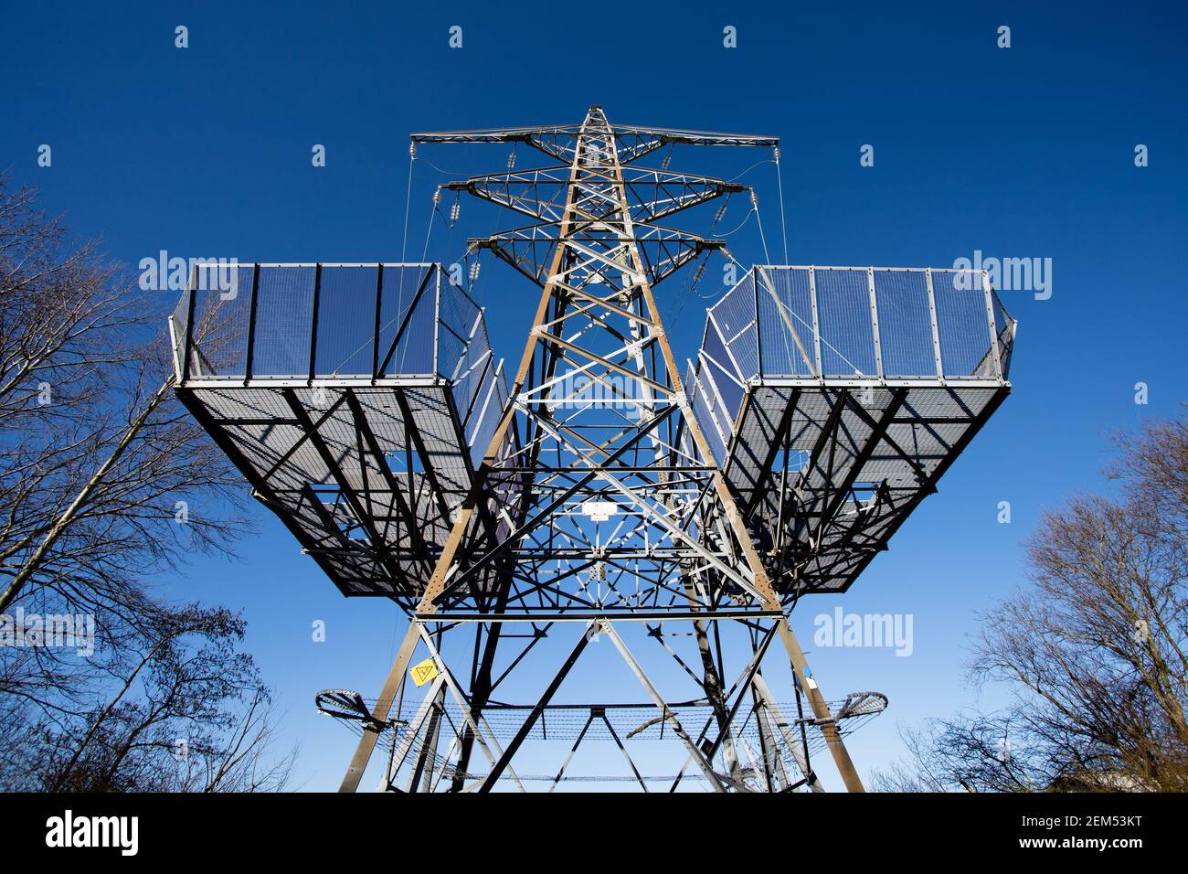 Electricity pylon with two gantry's Stock Photo