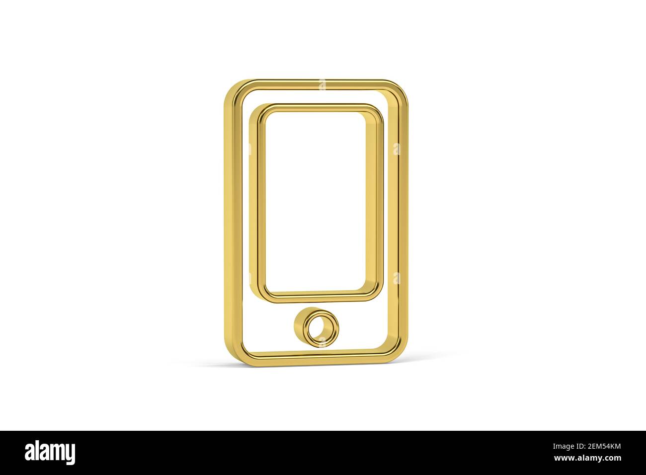 Golden 3d mobile phone icon isolated on white background - 3D render Stock Photo